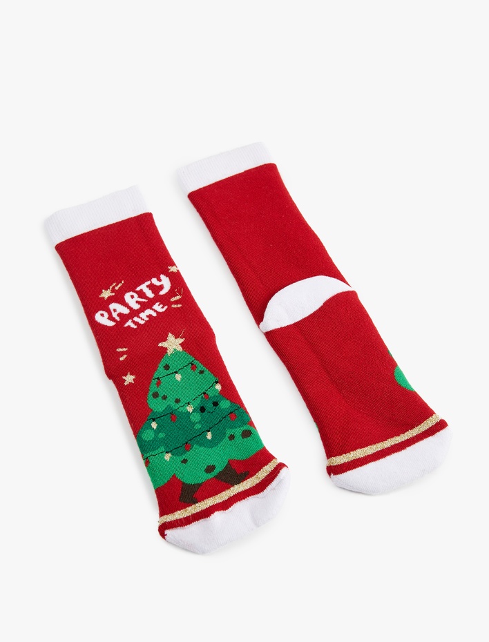 Kadın Yılbaşı Baskılı Pamuklu Soket Havlu Çorap