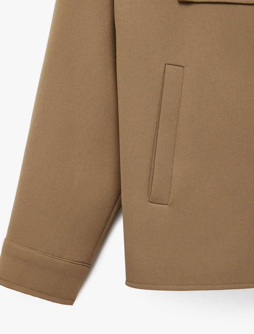   Uzun Kollu Cep Detaylı Düğmeli Gömlek Yaka Slim Fit Mevsimlik Ceket