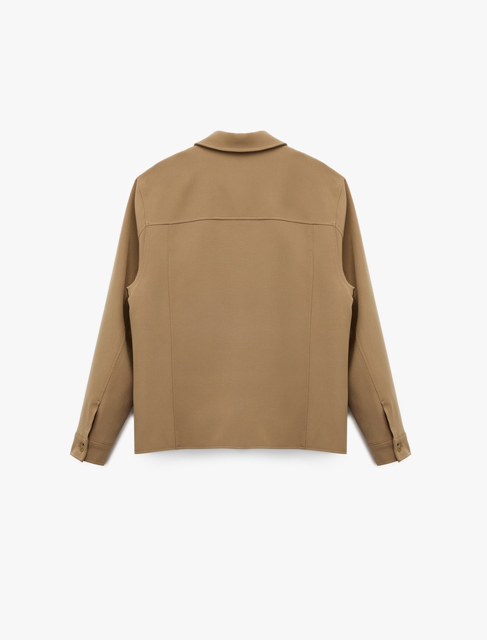  Uzun Kollu Cep Detaylı Düğmeli Gömlek Yaka Slim Fit Mevsimlik Ceket