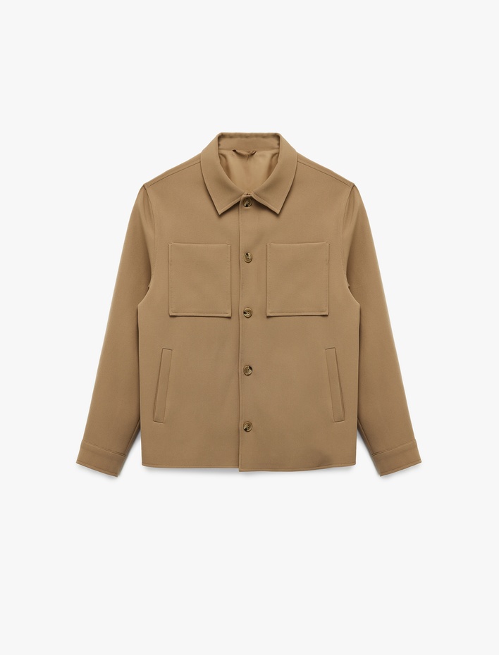  Uzun Kollu Cep Detaylı Düğmeli Gömlek Yaka Slim Fit Mevsimlik Ceket