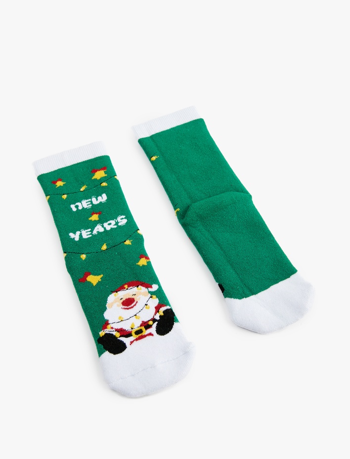Kadın Yılbaşı Temalı Renk Kontrastlı Pamuklu Havlu Soket Çorap