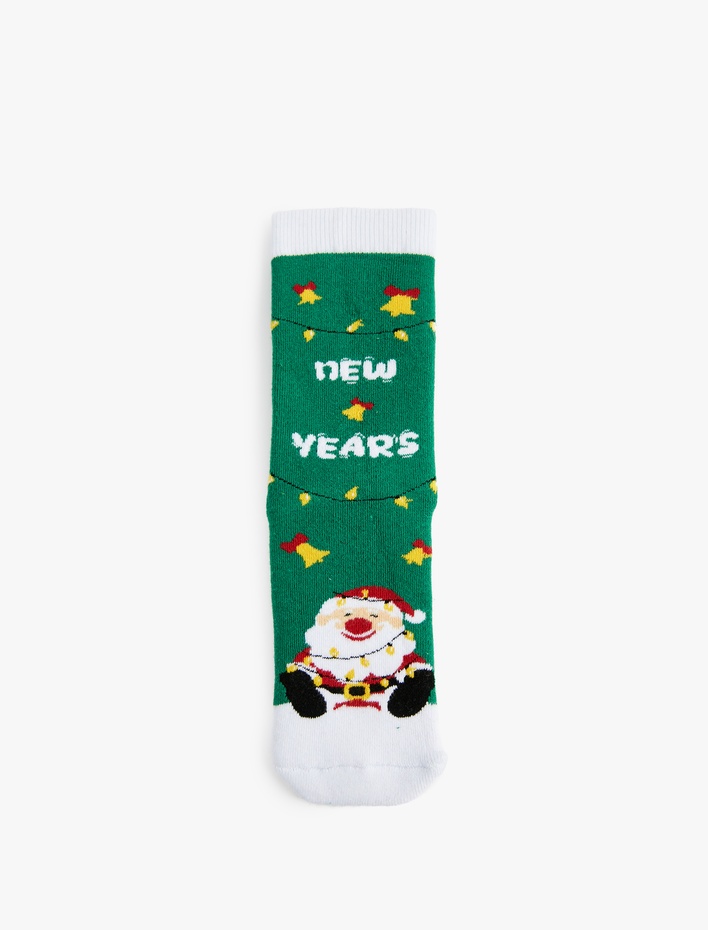 Kadın Yılbaşı Temalı Renk Kontrastlı Pamuklu Havlu Soket Çorap
