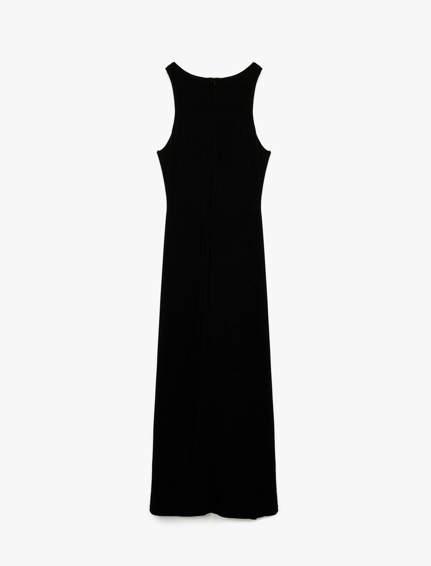   Kolsuz Bisiklet Yaka Taş Detaylı Slim Fit Elbise