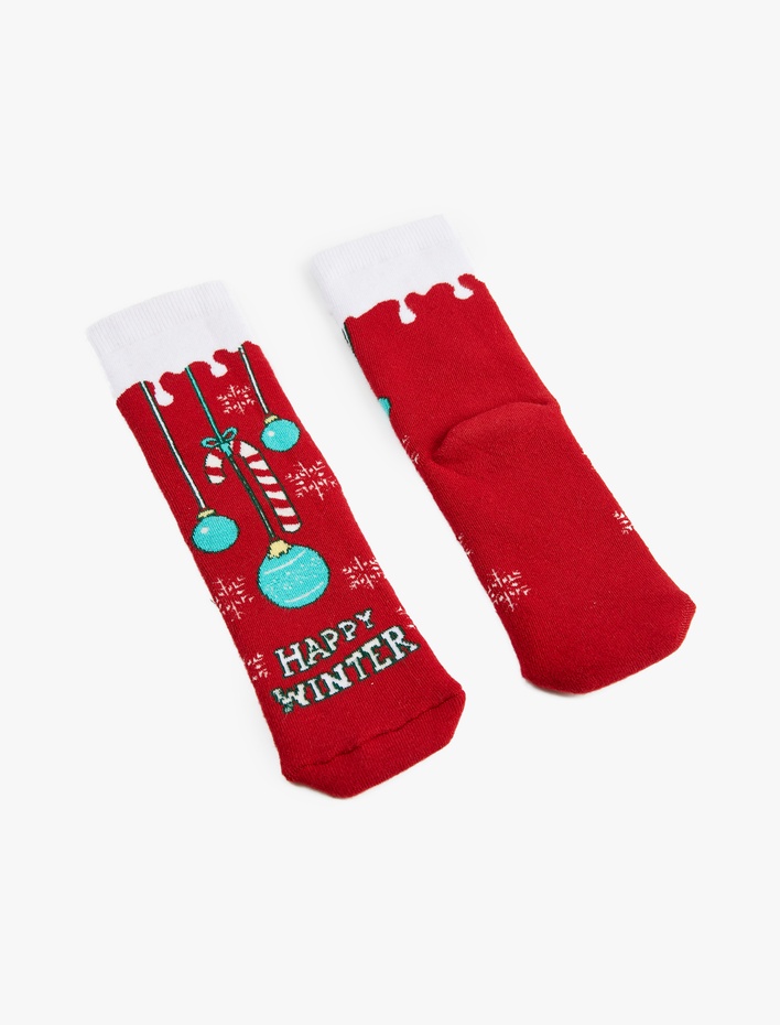 Kadın Yılbaşı Baskılı Pamuklu Havlu Soket Çorap