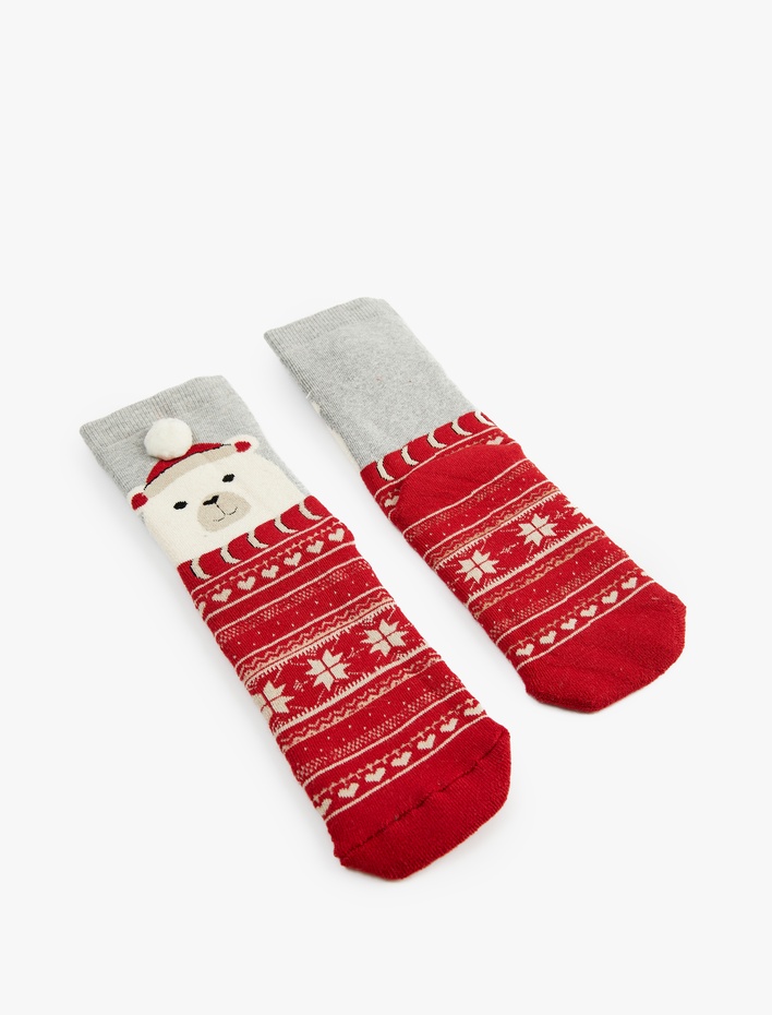 Kadın Pamuklu Yılbaşı Temalı Desenli Havlu Soket Çorap