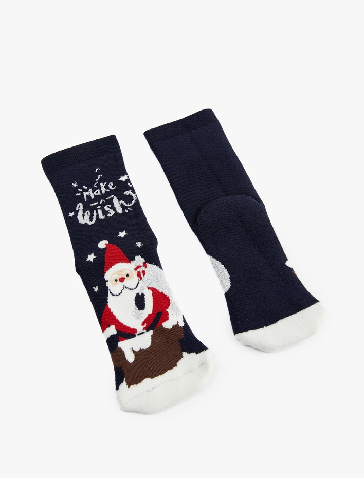 Kadın Yılbaşı Baskılı Pamuklu Havlu Soket Çorap