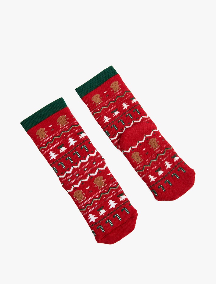 Kadın Yılbaşı Temalı Desenli Pamuklu Havlu Soket Çorap