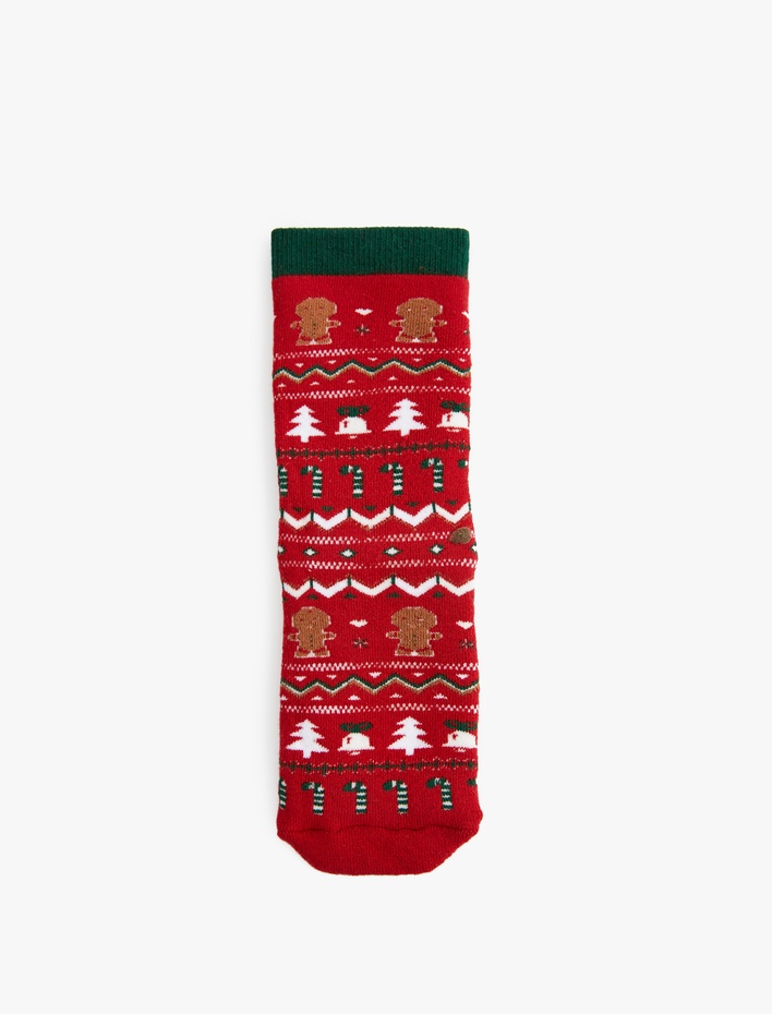 Kadın Yılbaşı Temalı Desenli Pamuklu Havlu Soket Çorap