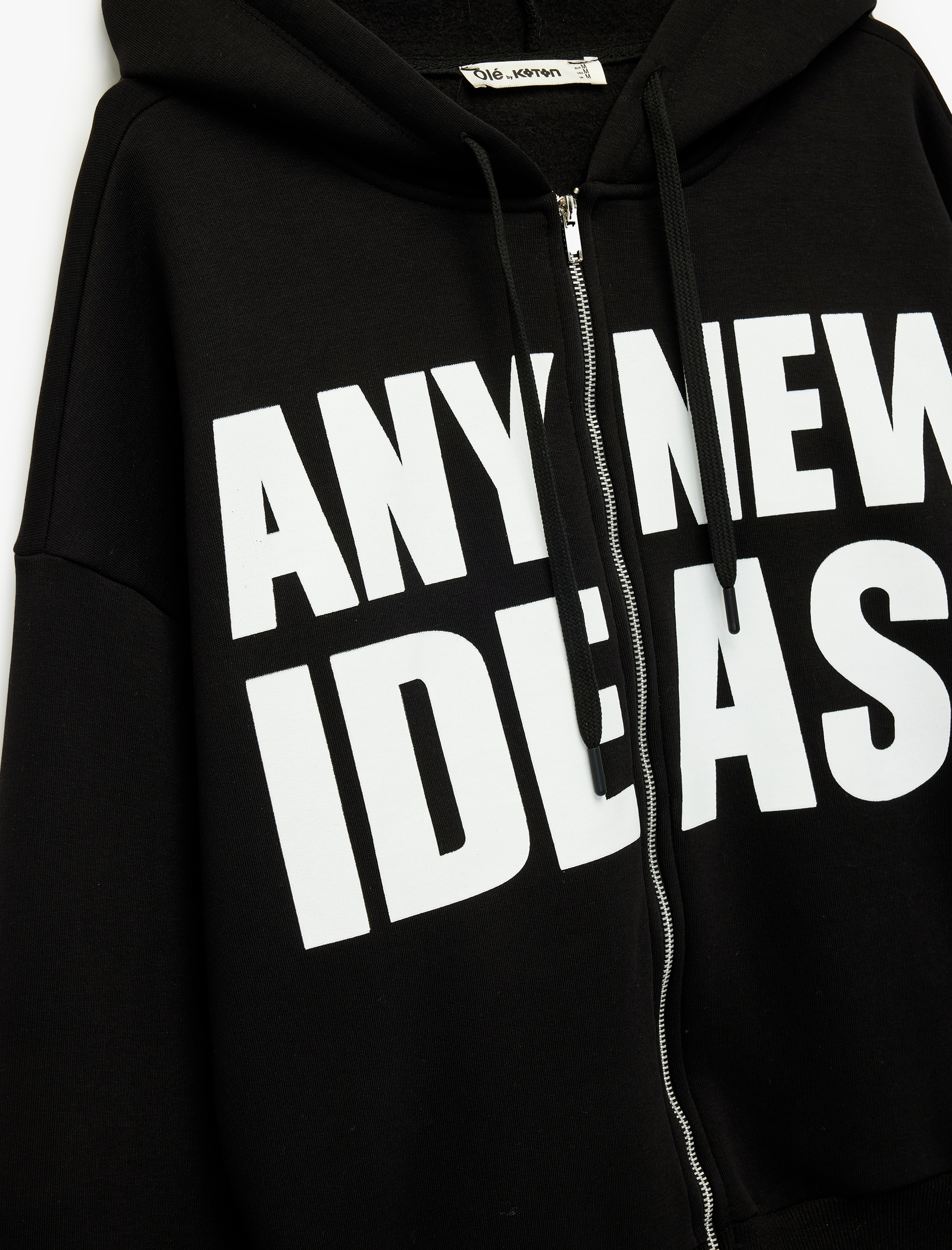   Şardonlu Kapüşonlu Uzun Kollu Baskılı Oversize Fermuarlı Hırka