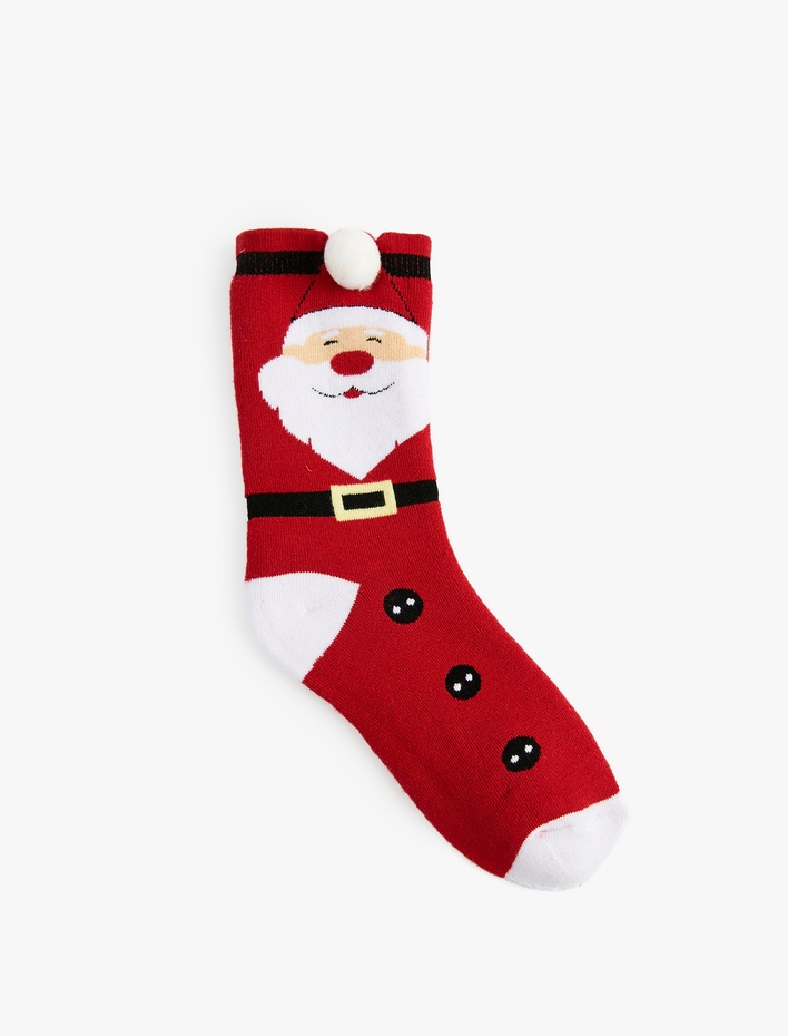 Kadın Noel Baba Baskılı Pamuklu Soket Havlu Çorap