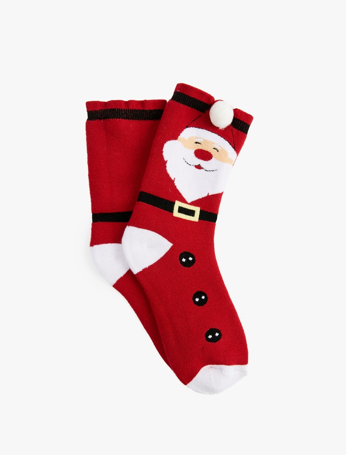 Kadın Noel Baba Baskılı Pamuklu Soket Havlu Çorap