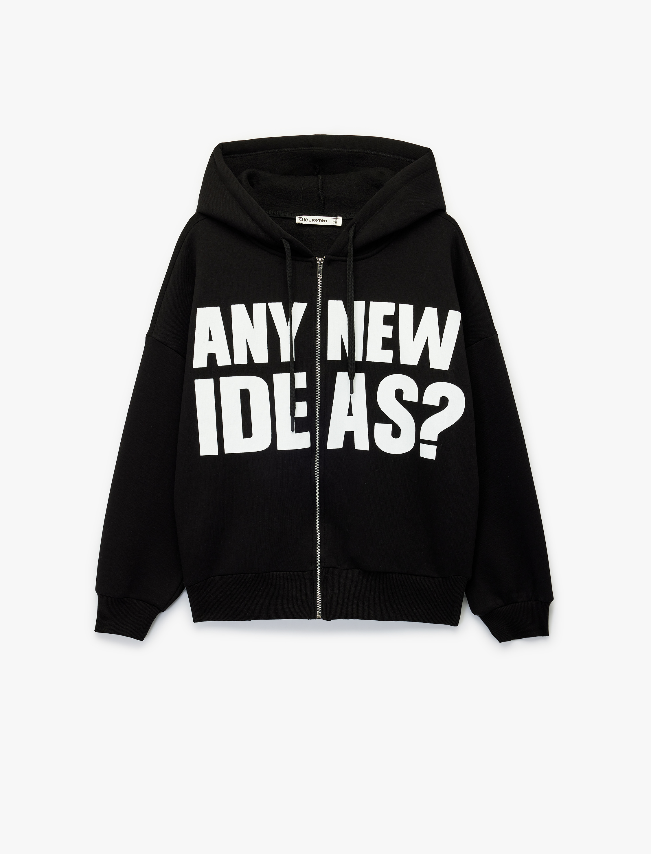   Şardonlu Kapüşonlu Uzun Kollu Baskılı Oversize Fermuarlı Hırka