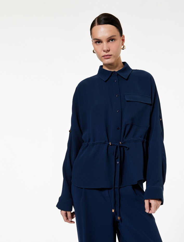  Krep Kumaş Regular Fit Bağlama Detaylı Uzun Kollu Gömlek Ceket