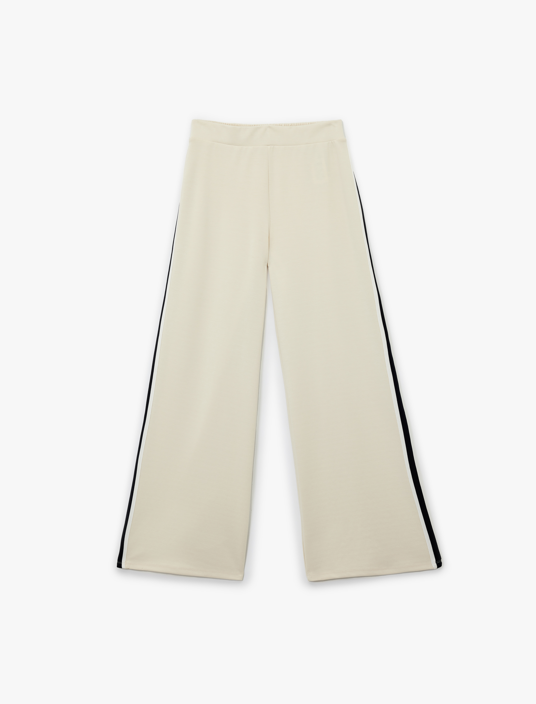   Şardonlu Modal Kumaş Yanları Şerit Detaylı Geniş Paça Eşofman Altı