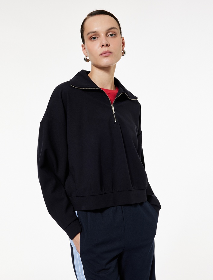  Rahat Kalıp Uzun Kollu Yarım Fermuarlı Sweatshirt