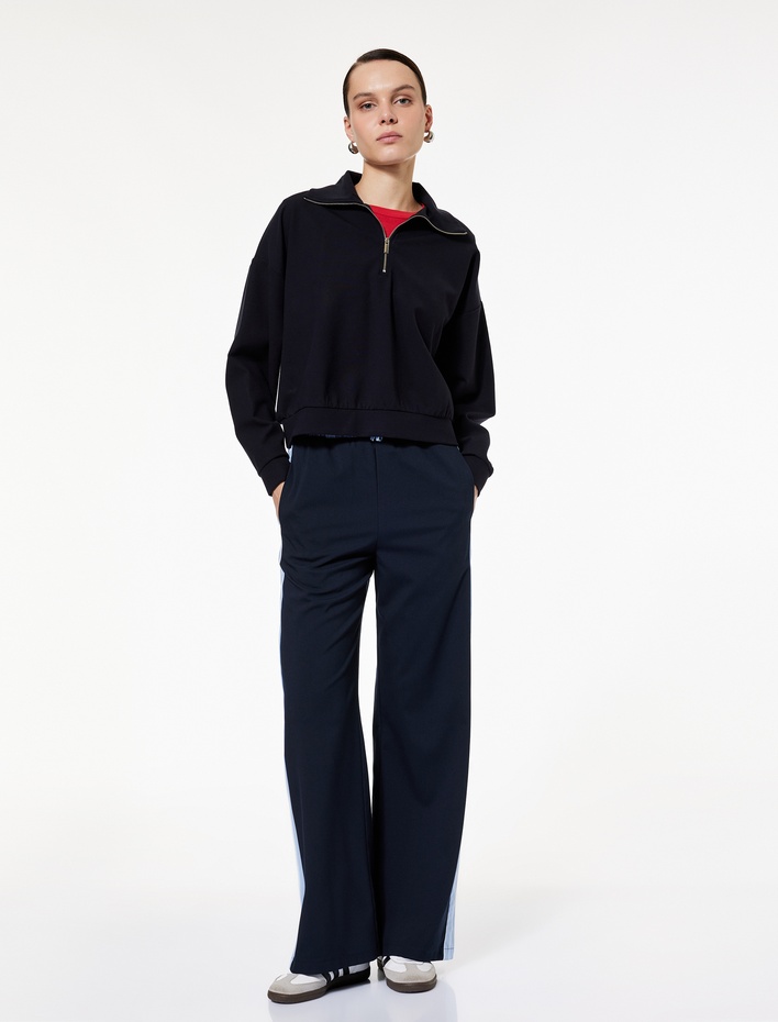  Rahat Kalıp Uzun Kollu Yarım Fermuarlı Sweatshirt