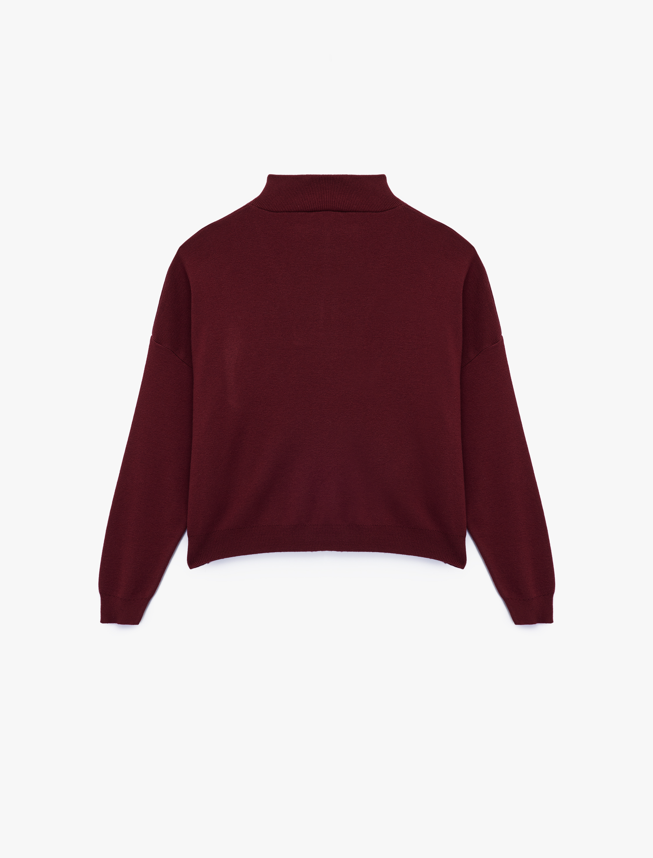   Uzun Kollu Dik Yaka Viskon Karışımlı Yarım Fermuarlı Triko Kazak