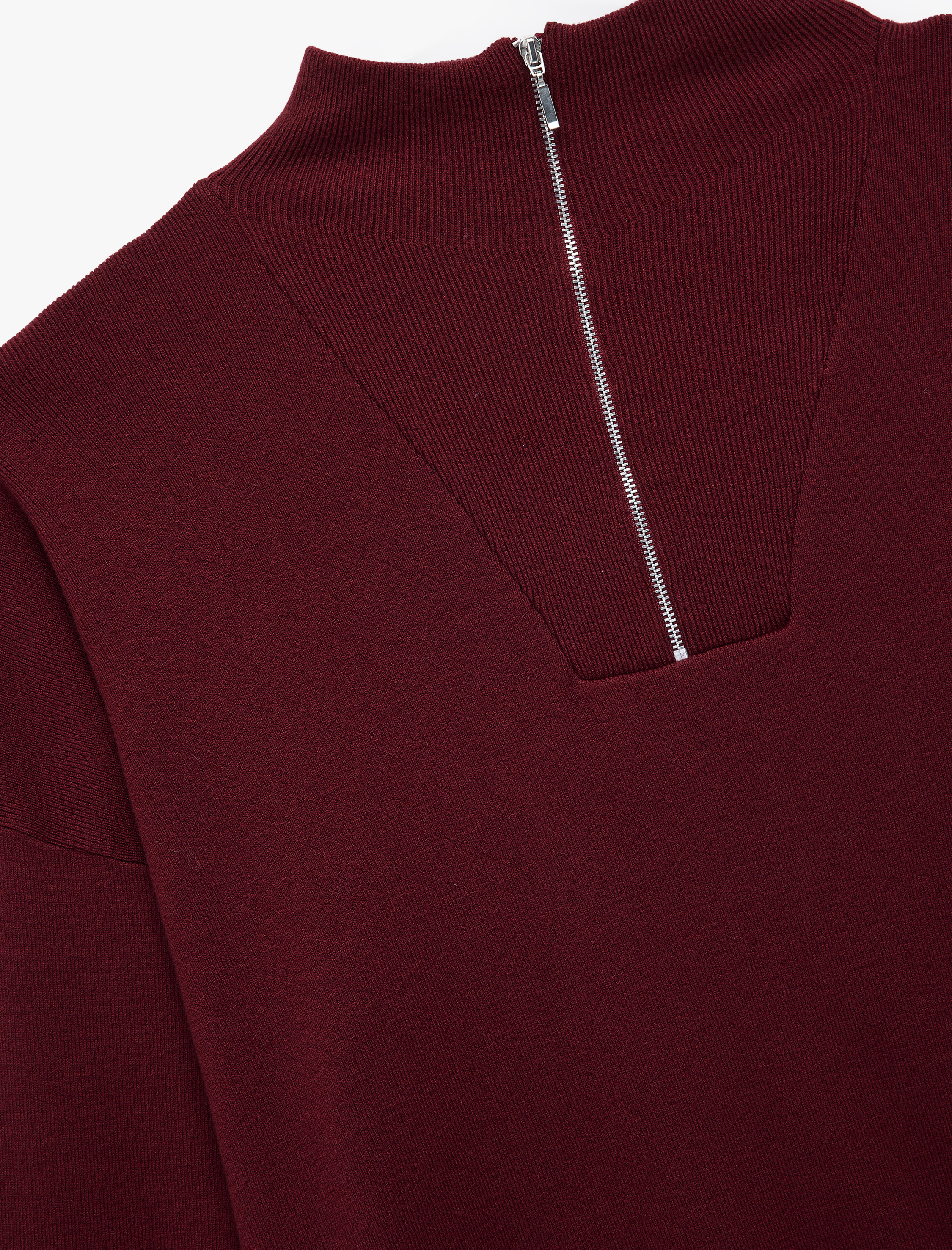   Uzun Kollu Dik Yaka Viskon Karışımlı Yarım Fermuarlı Triko Kazak