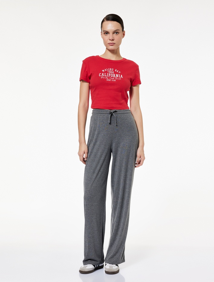  Beli Lastikli Bağlamalı Uzun Bol Paça Pantolon