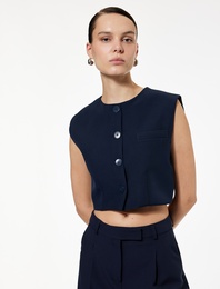 Düğmeli Bisiklet Yaka Crop Yelek