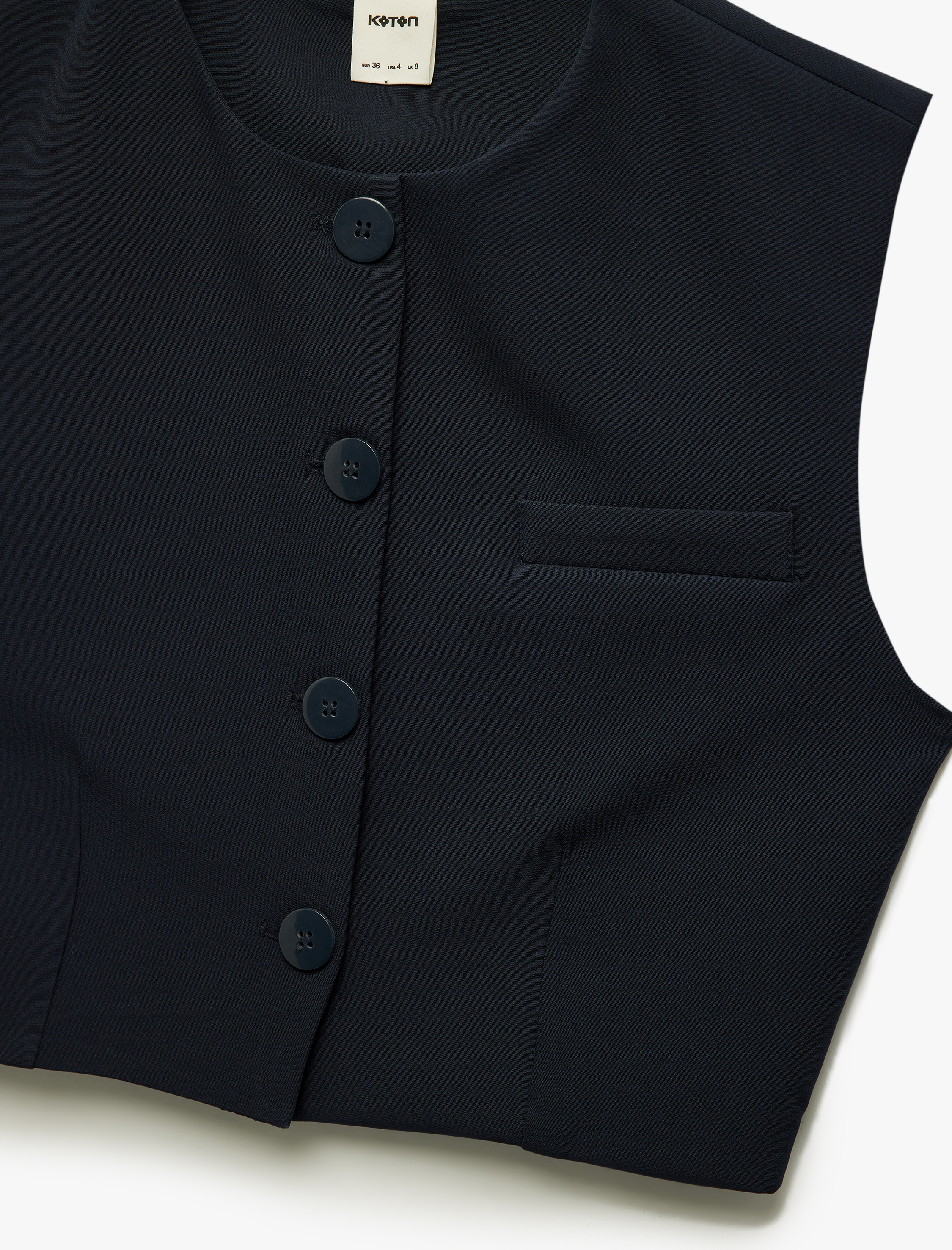 Düğmeli Bisiklet Yaka Crop Yelek