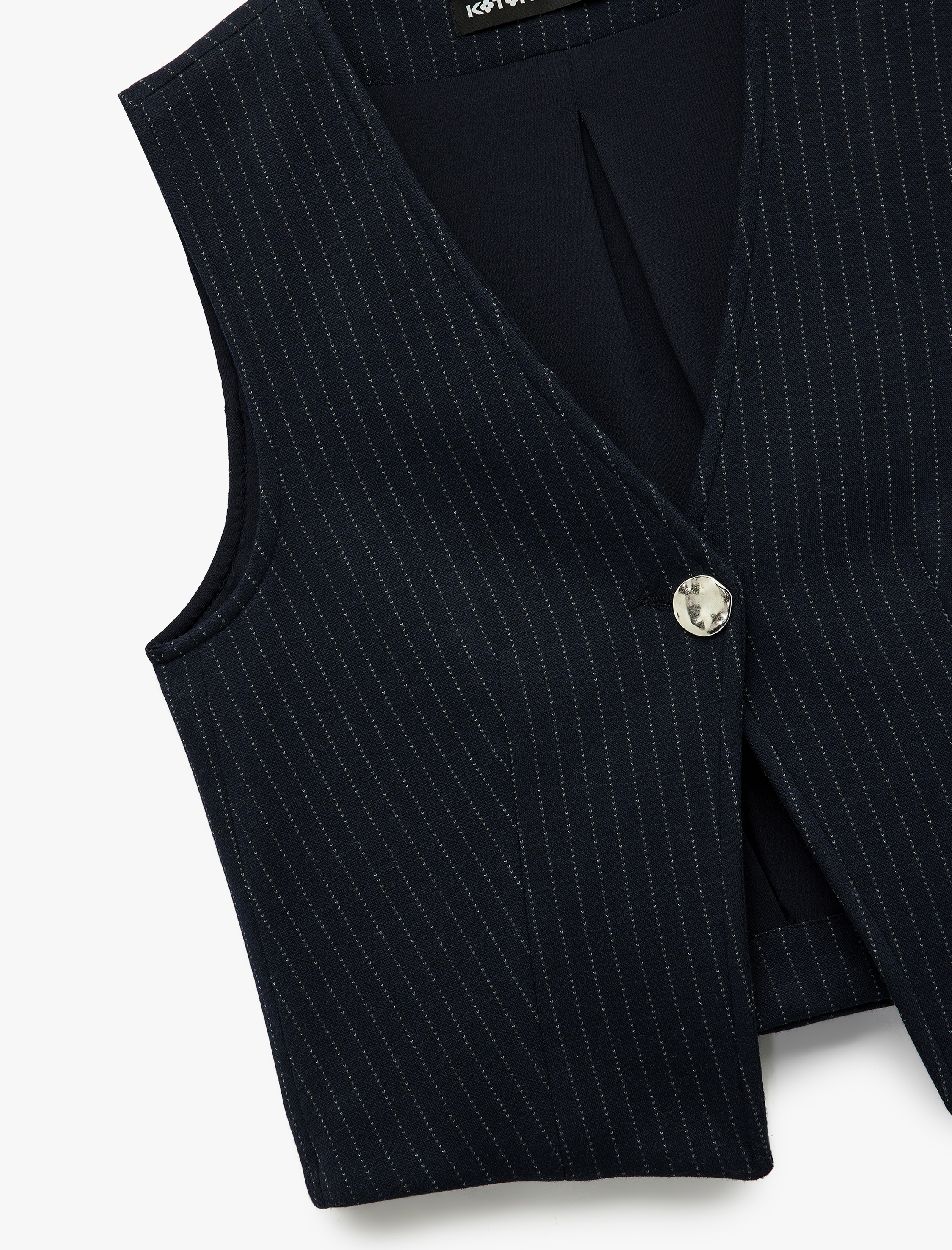   Slim Fit V Yaka Metal Düğmeli Asimetrik Kesim Yelek