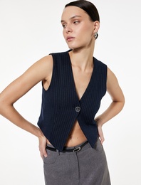 Slim Fit V Yaka Metal Düğmeli Asimetrik Kesim Yelek