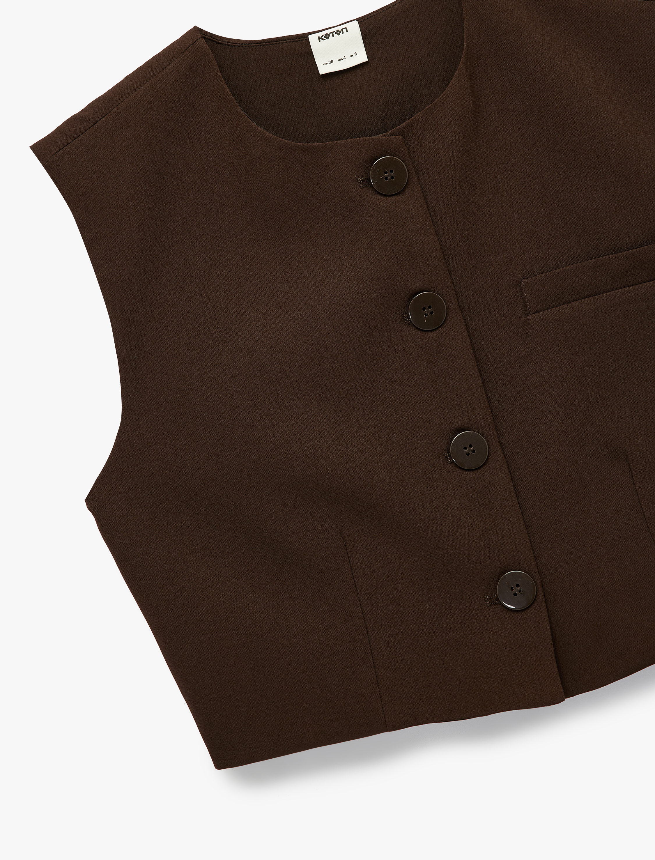 Düğmeli Bisiklet Yaka Crop Yelek