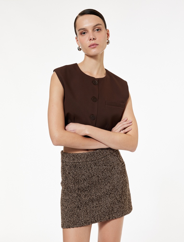  Düğmeli Bisiklet Yaka Crop Yelek