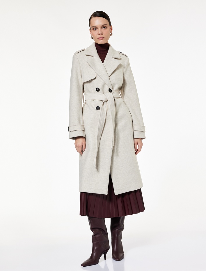  Uzun Kollu Kruvaze Kemerli Uzun Kaşe Kaban