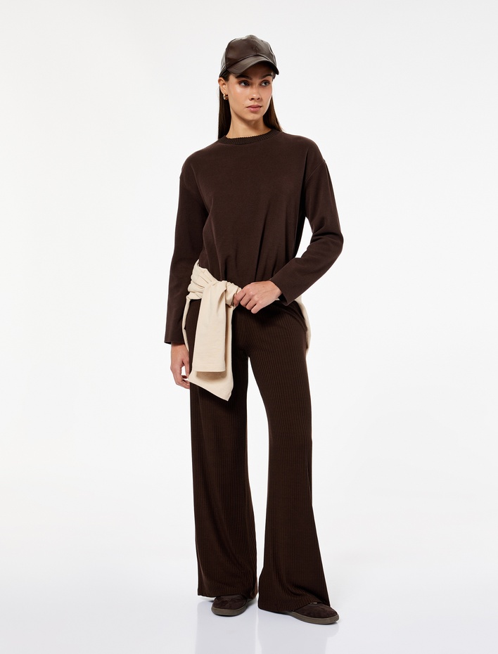  Viskon Karışımlı Yüksek Bel İspanyol Paça Tayt Pantolon