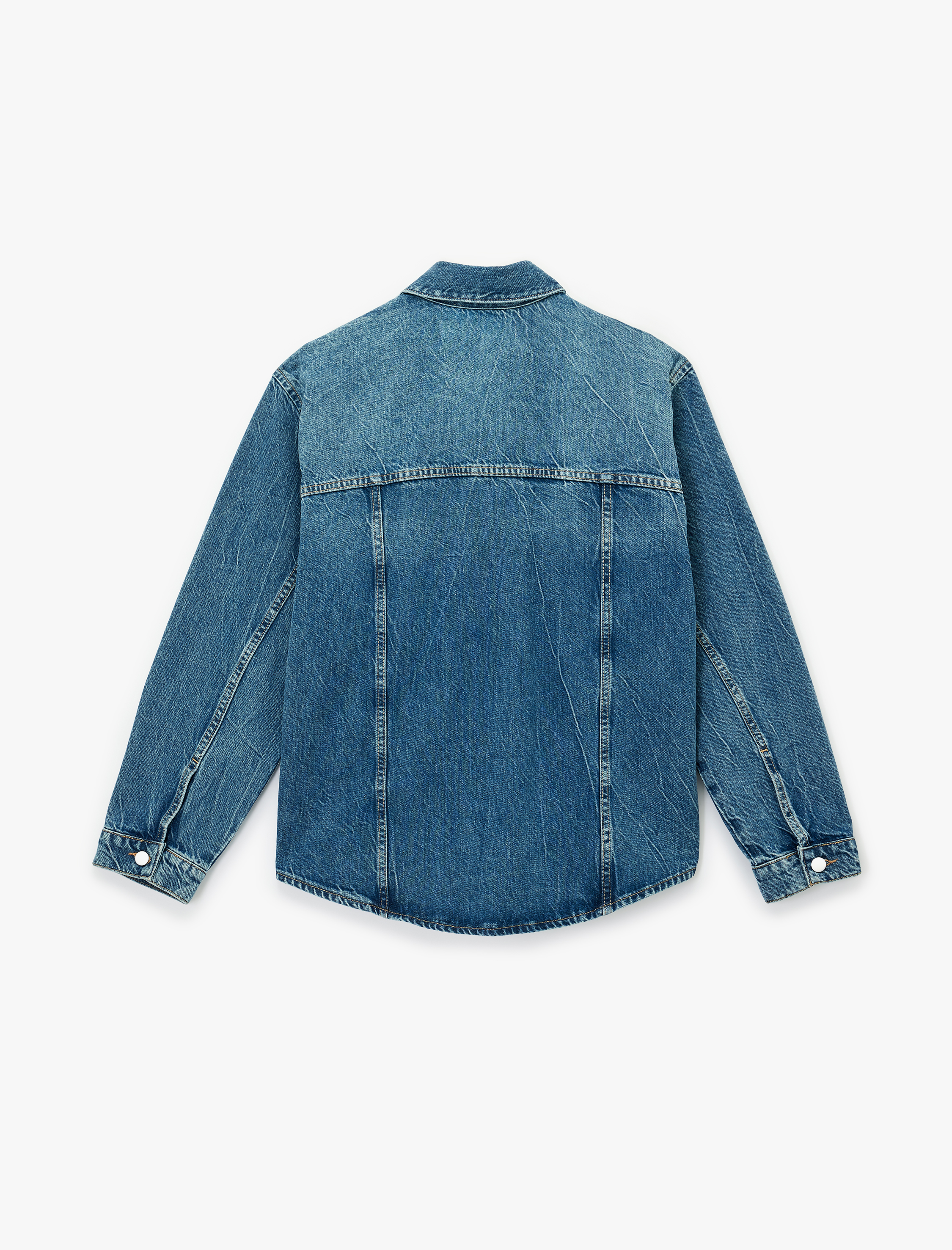   Uzun Kollu Klasik Yaka Pamuklu Cep Detaylı Denim Gömlek