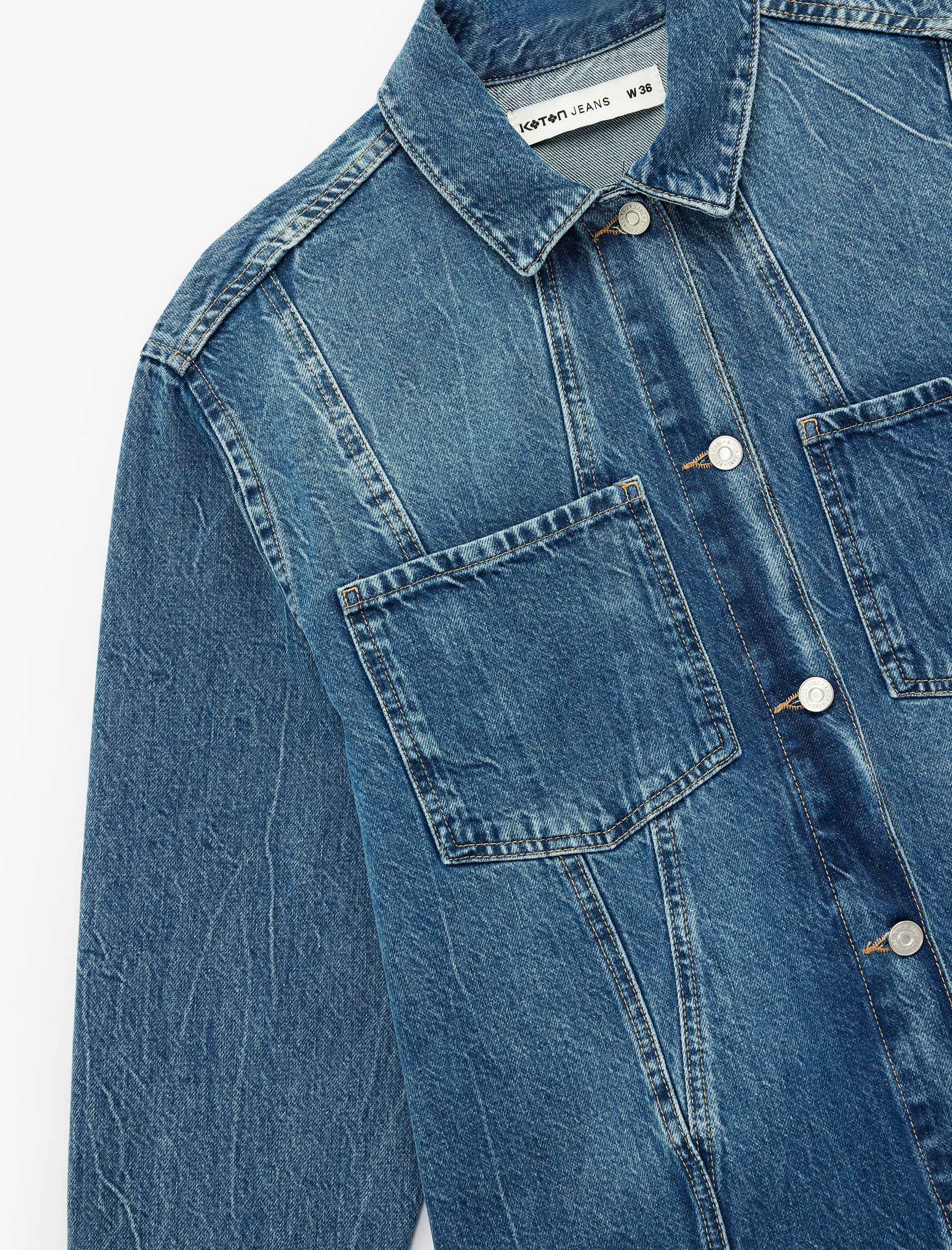   Uzun Kollu Klasik Yaka Pamuklu Cep Detaylı Denim Gömlek