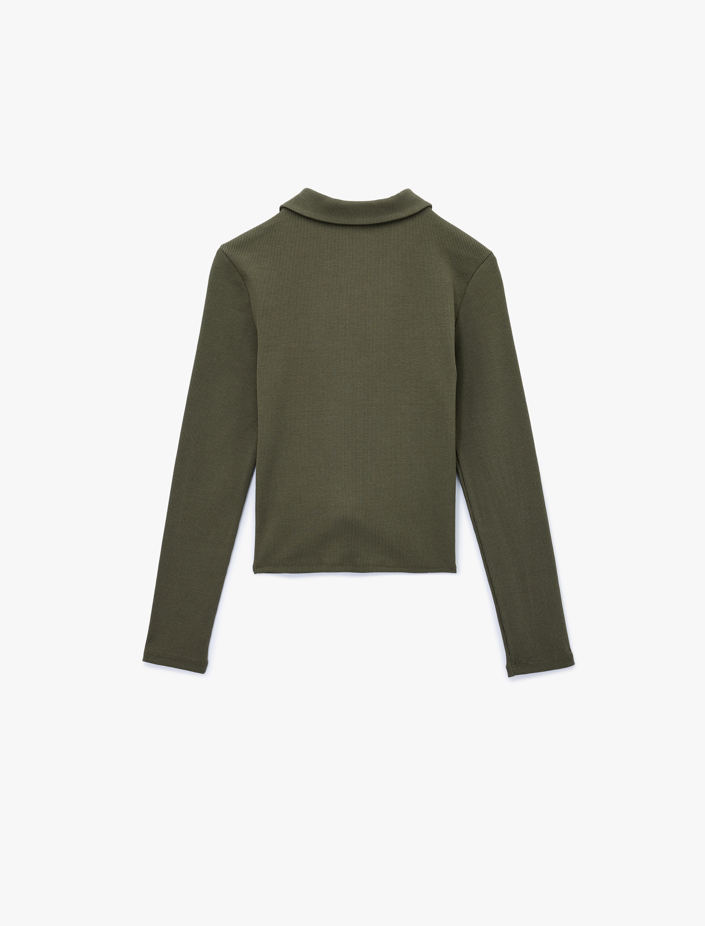   Fermuarlı Slim Fit Gömlek Yaka Kaşkorse Uzun Kollu Tişört