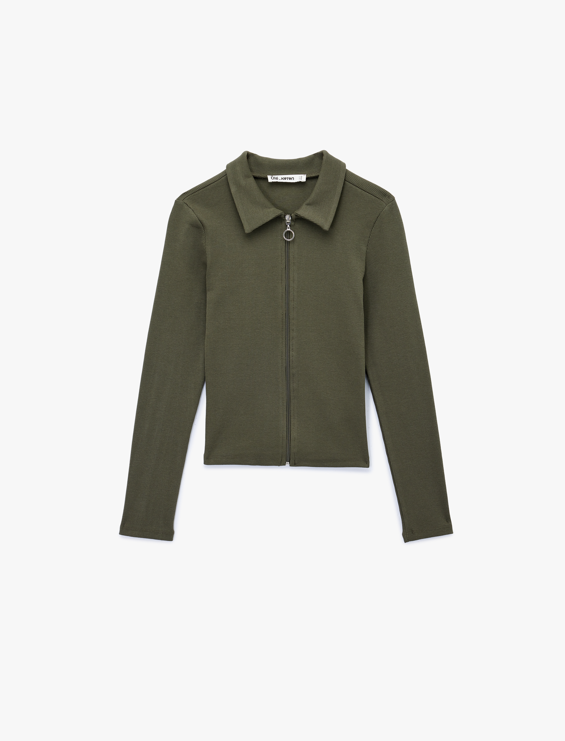   Fermuarlı Slim Fit Gömlek Yaka Kaşkorse Uzun Kollu Tişört