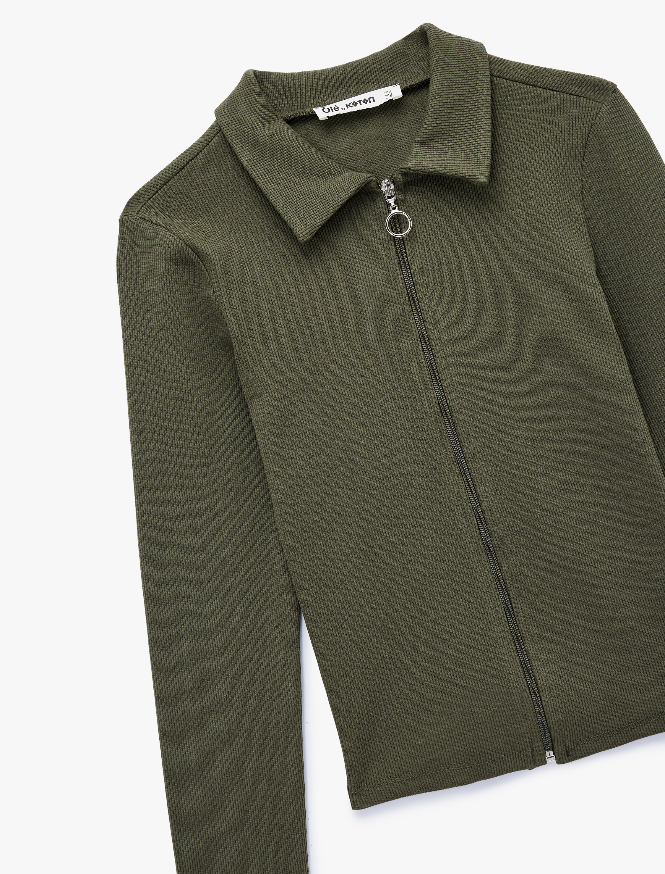   Fermuarlı Slim Fit Gömlek Yaka Kaşkorse Uzun Kollu Tişört