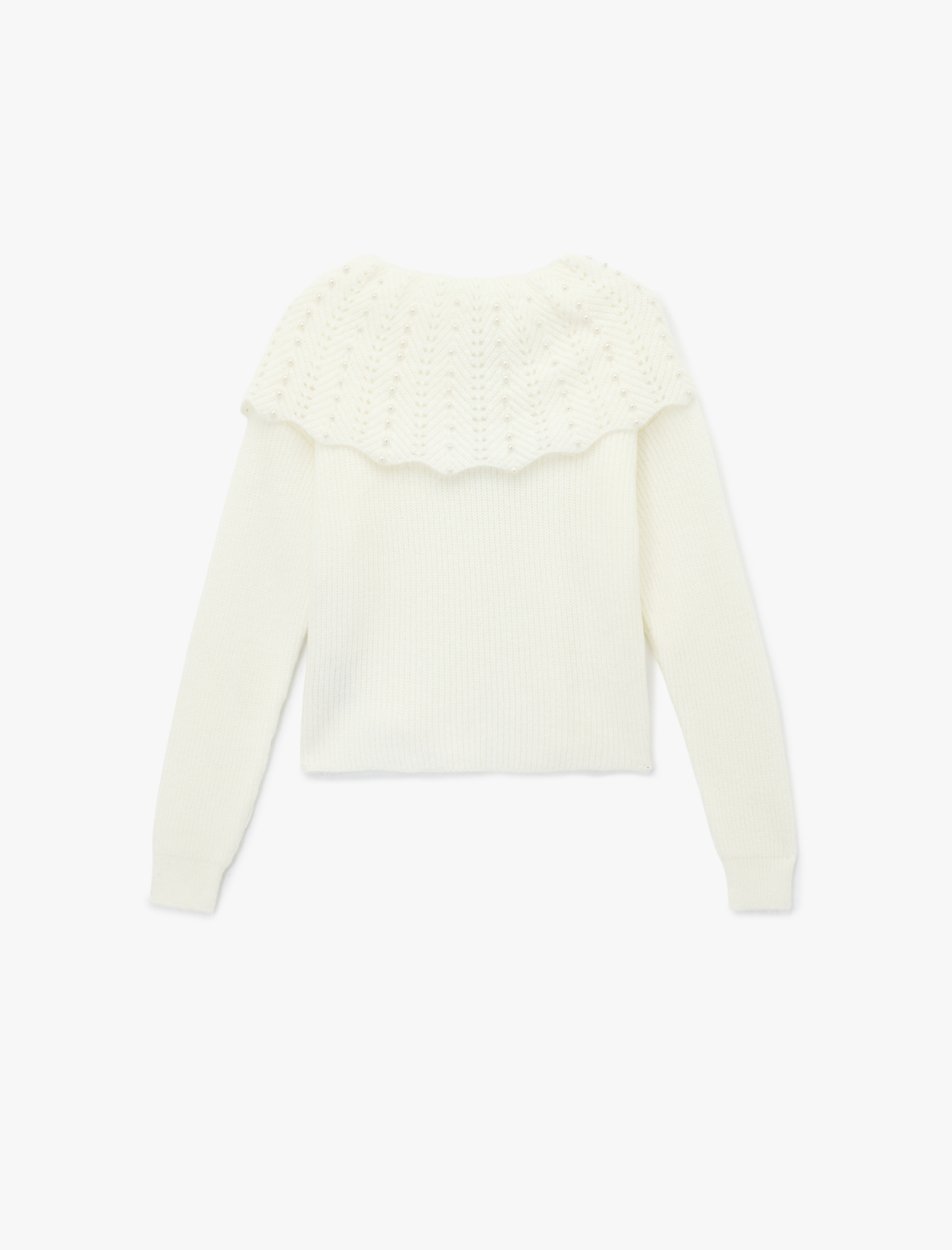   İnci Boncuk Detaylı Bebe Yaka Uzun Kollu Fiyonklu Triko Kazak