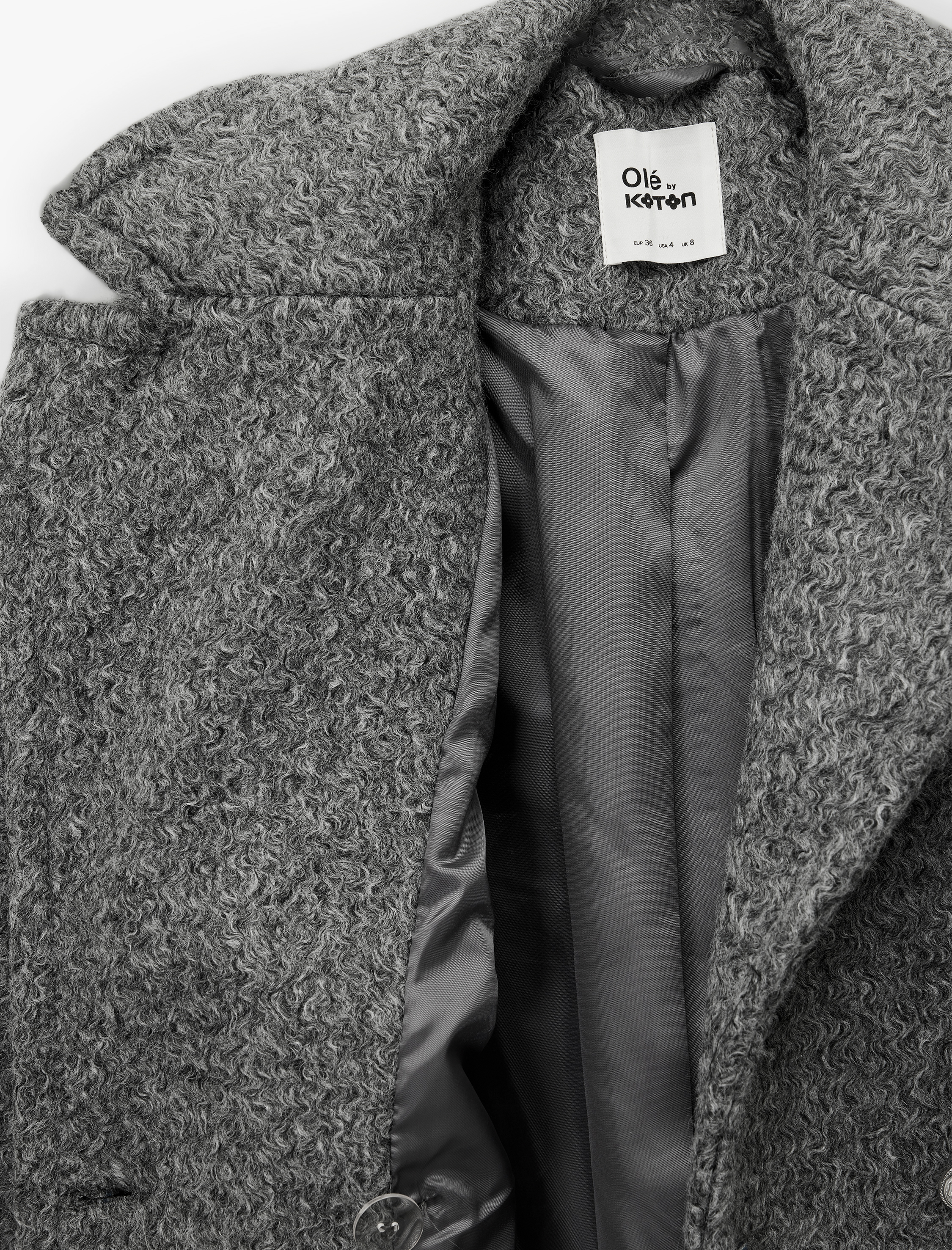   Düğmeli Cep Detaylı Kruvaze Yaka Oversize Buklet Kaban