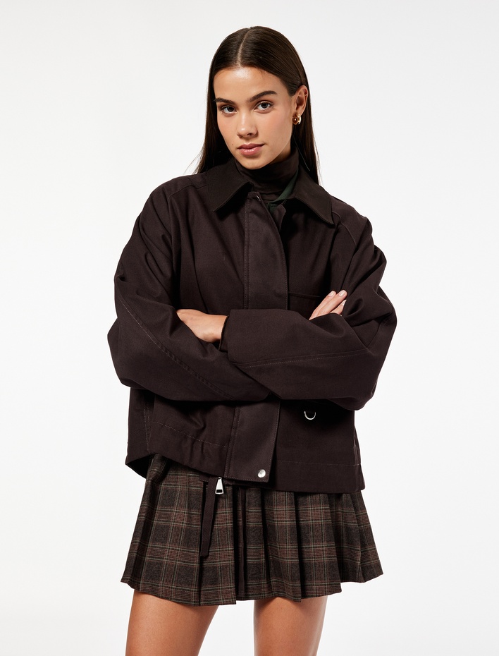  Oversize Çıtçıt Düğmeli Cep Detaylı Fermuarlı Mevsimlik Ceket