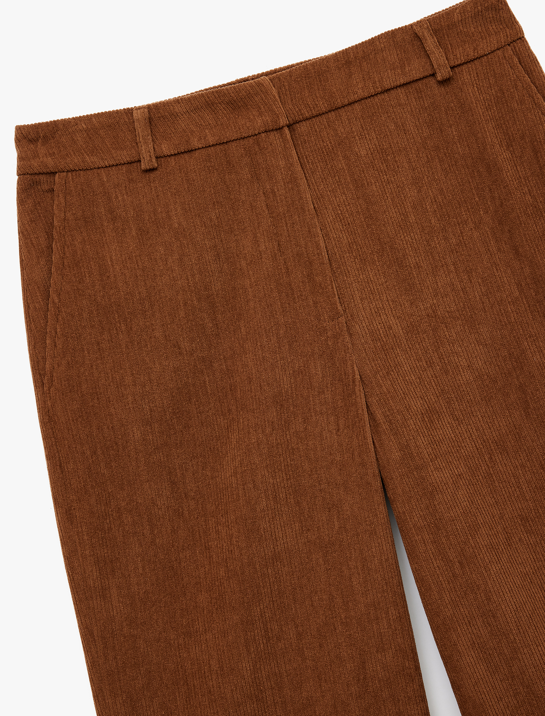   Yüksek Bel Cep Detaylı Geniş Paça Kadife Pantolon