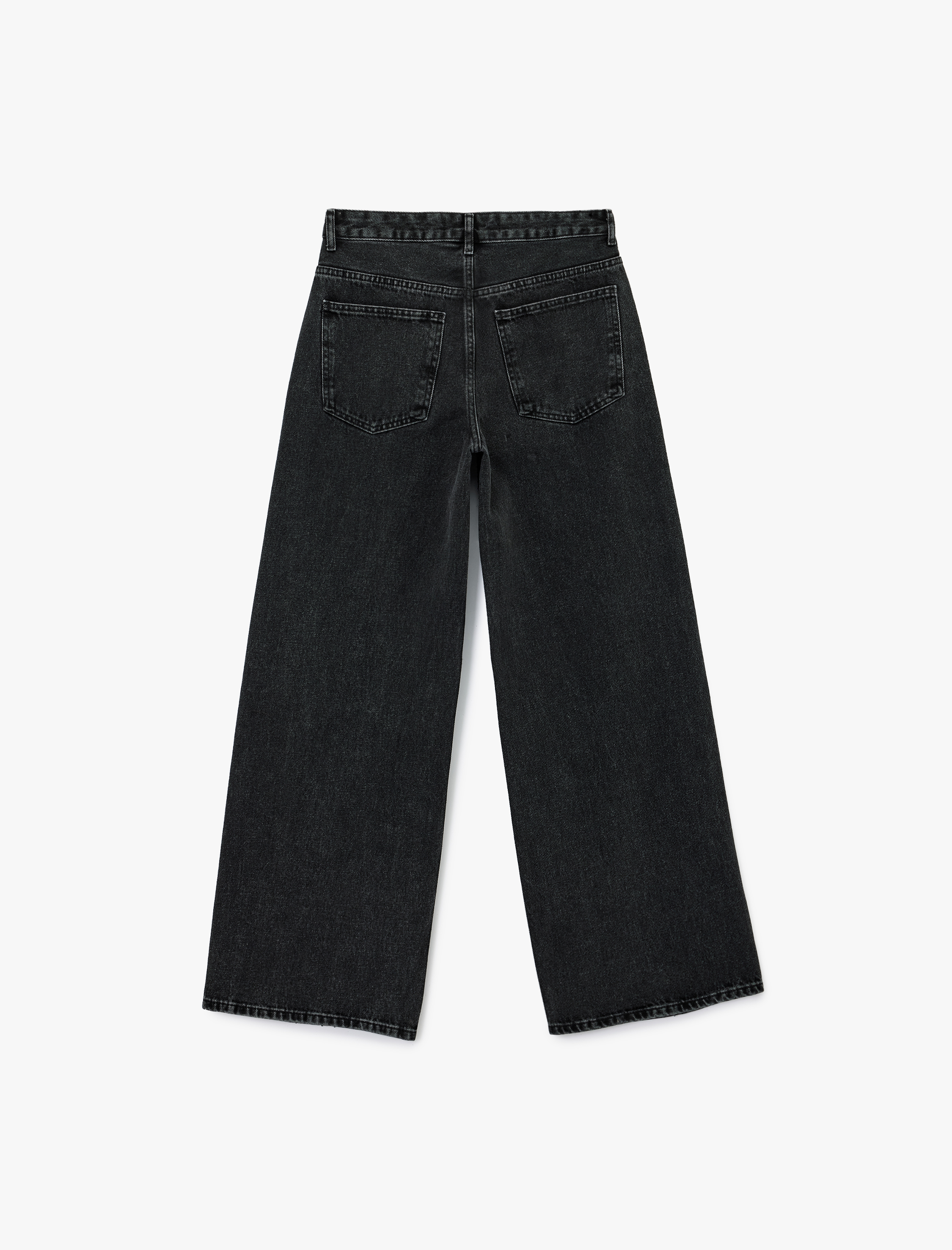 Koton X Sibil Çetinkaya - Taş Detaylı Çıtçıt Düğmeli Bol Paça Jean Pantolon - Loose Straight Fit Jean