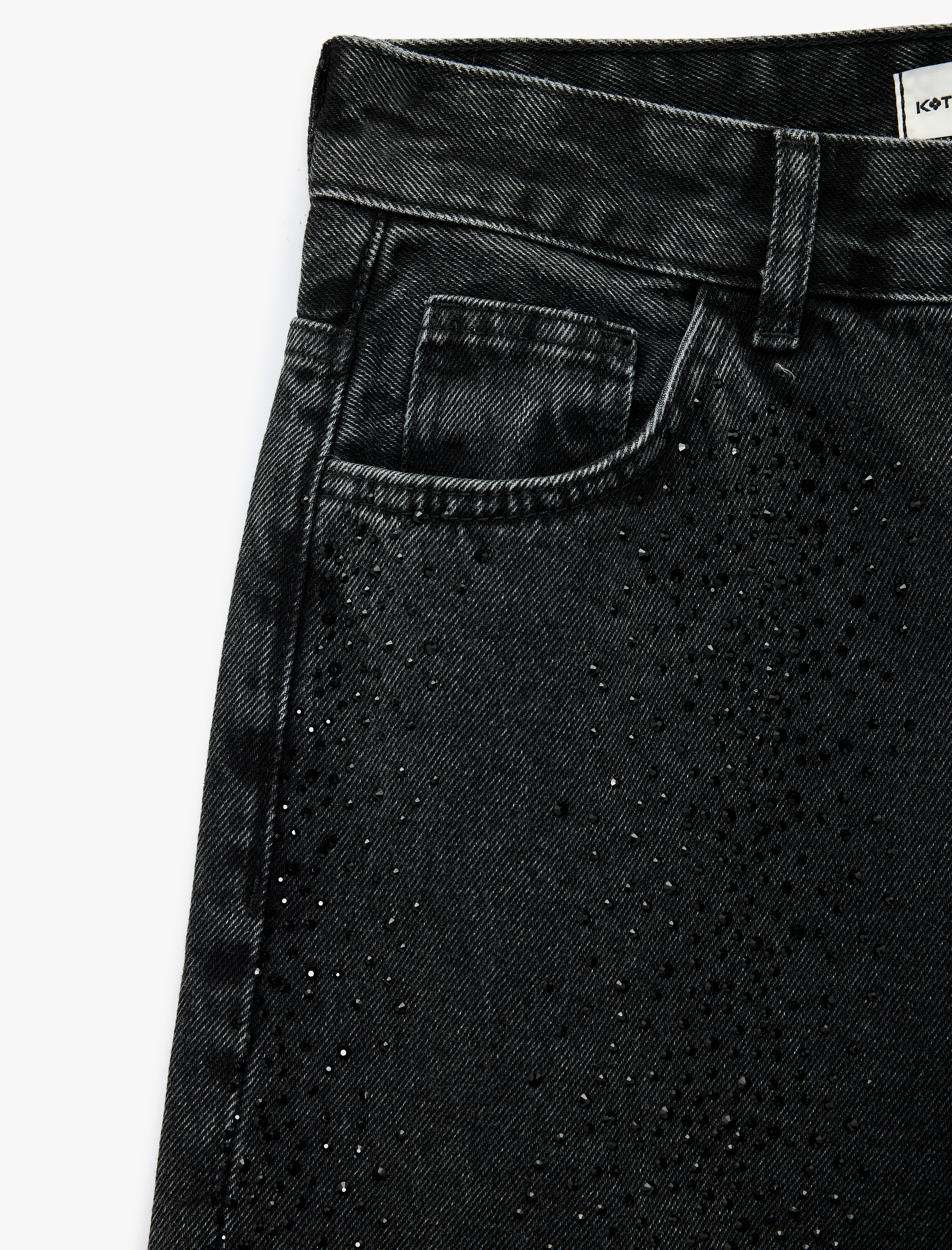 Koton X Sibil Çetinkaya - Taş Detaylı Çıtçıt Düğmeli Bol Paça Jean Pantolon - Loose Straight Fit Jean