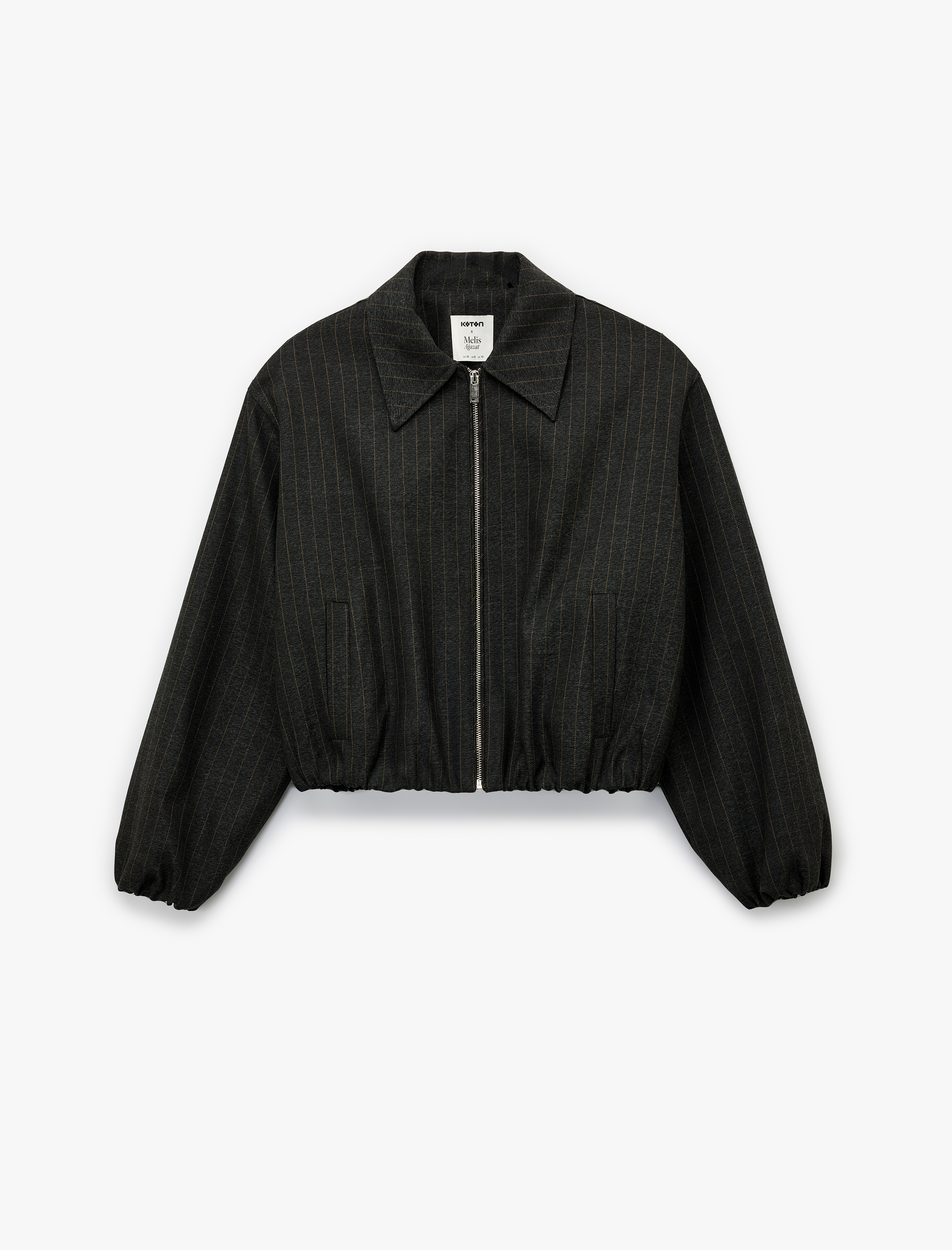   Koton X Melis Ağazat - Uzun Kollu Cepli Fermuarlı Crop Bomber Ceket