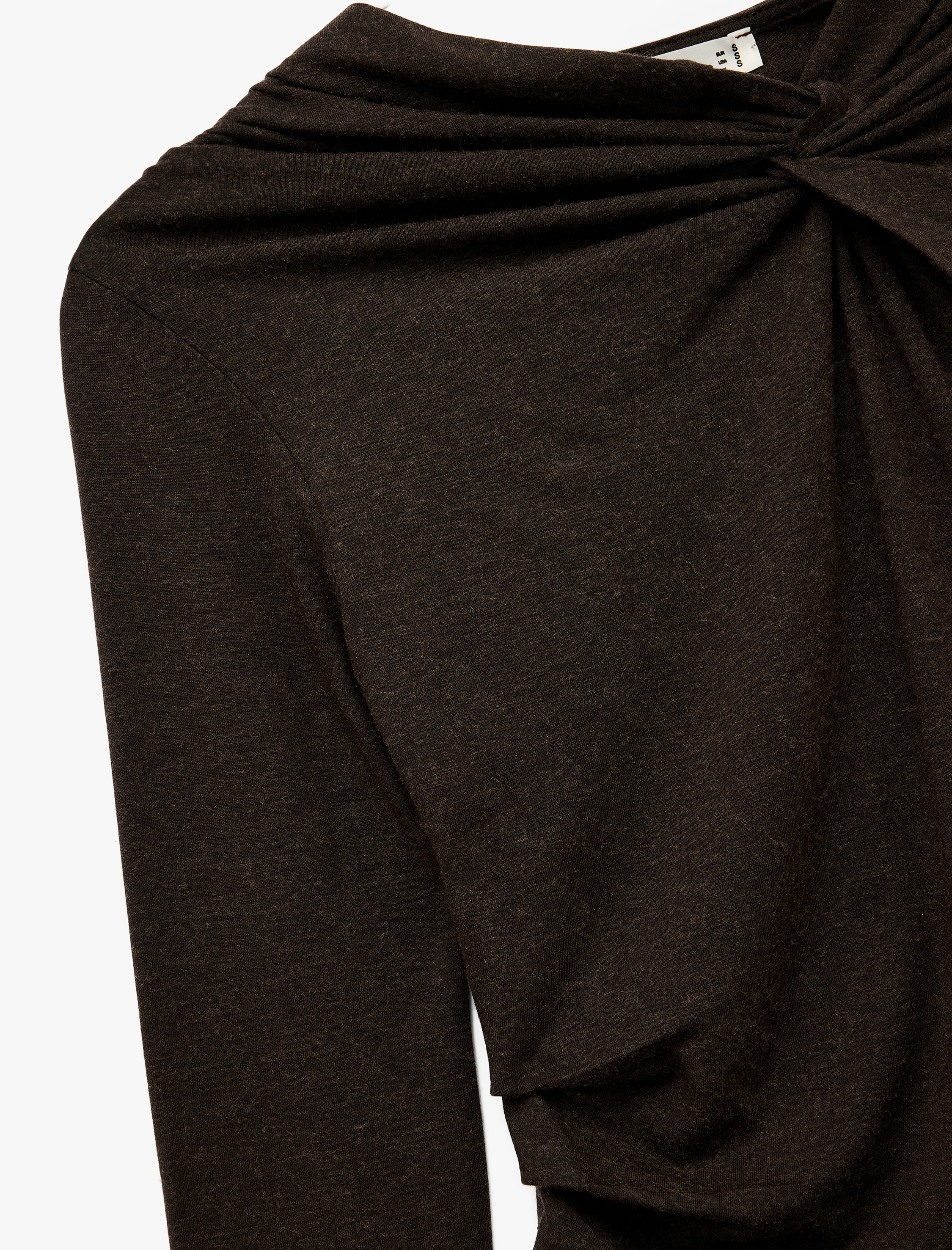   Uzun Kollu Asimetrik Yaka Düğüm Detaylı Bluz