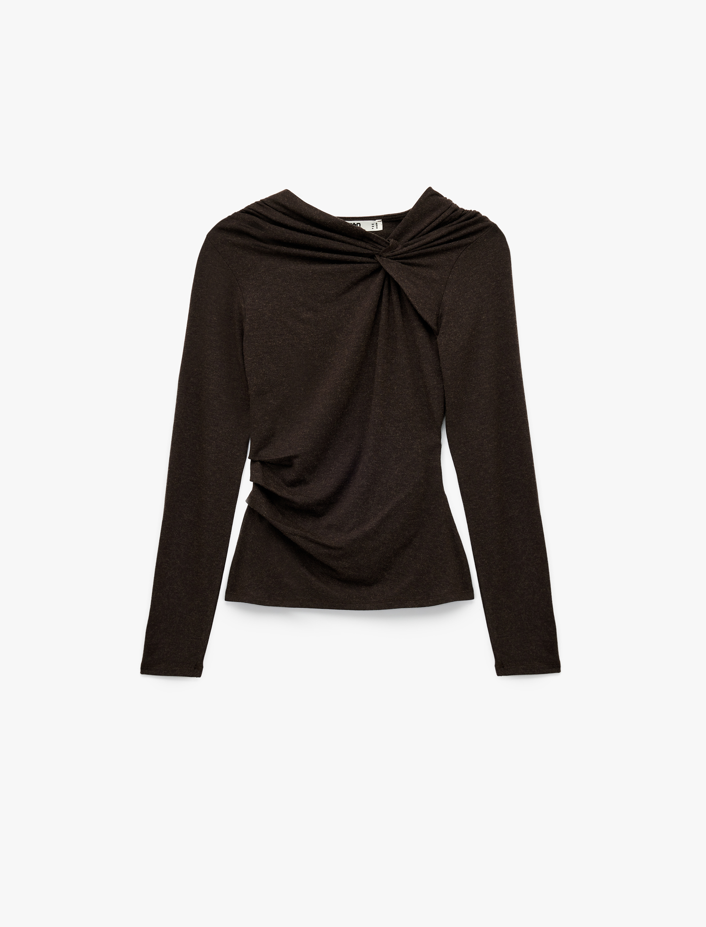   Uzun Kollu Asimetrik Yaka Düğüm Detaylı Bluz