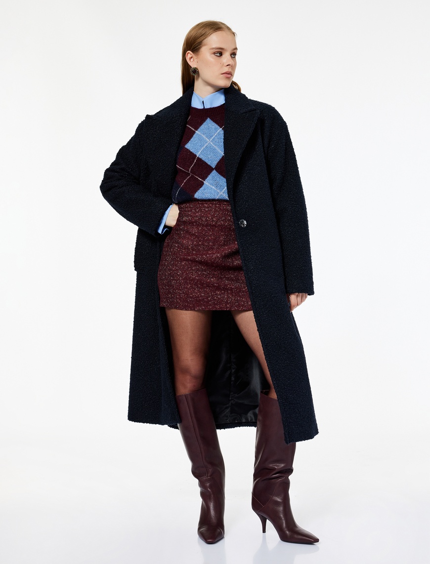   Koton X Melis Ağazat - A Kesim Slim Fit Metalik İplik Detaylı Parıltılı Tüvit Mini Etek