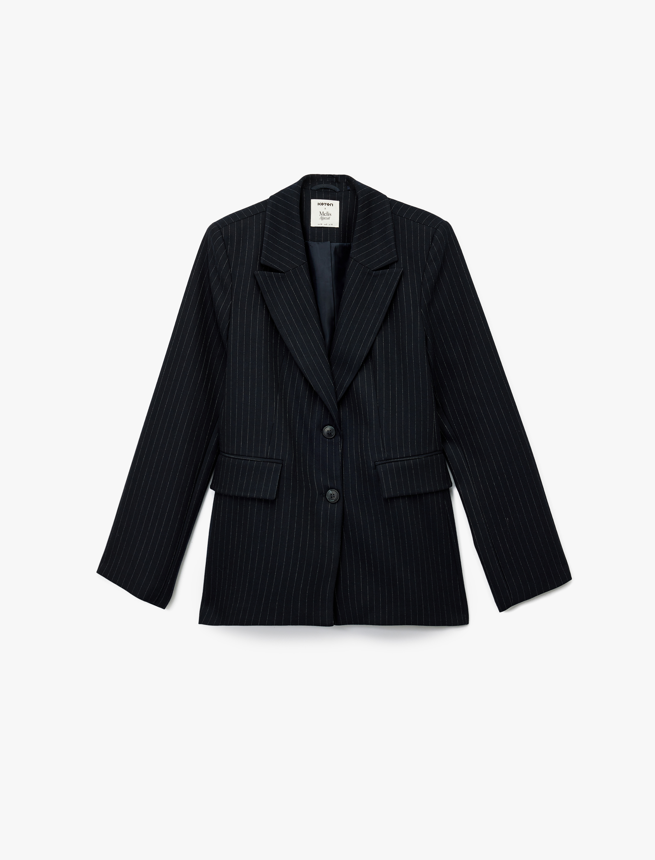   Koton X Melis Ağazat - Uzun Kollu Cepli Çizgili Oversize Blazer Ceket