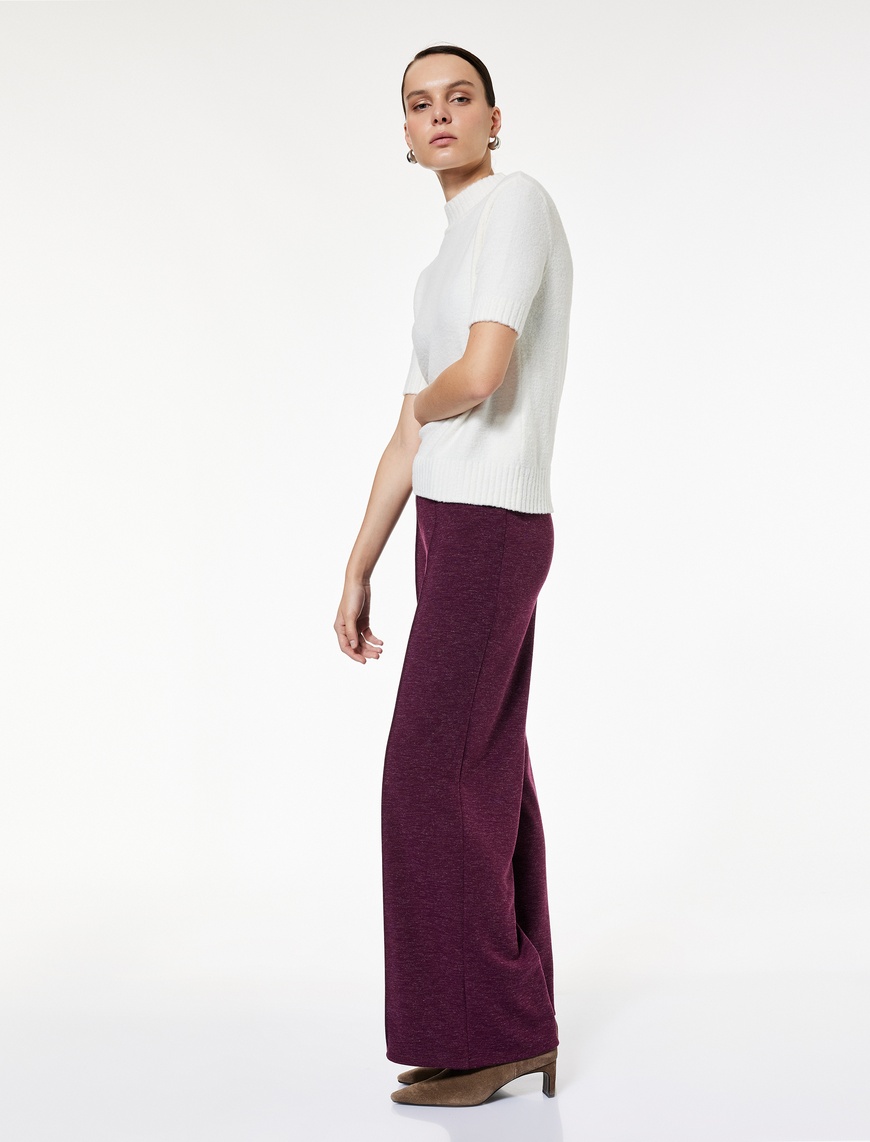   Nervür Detaylı Straight Fit Uzun Geniş Paça Pantolon