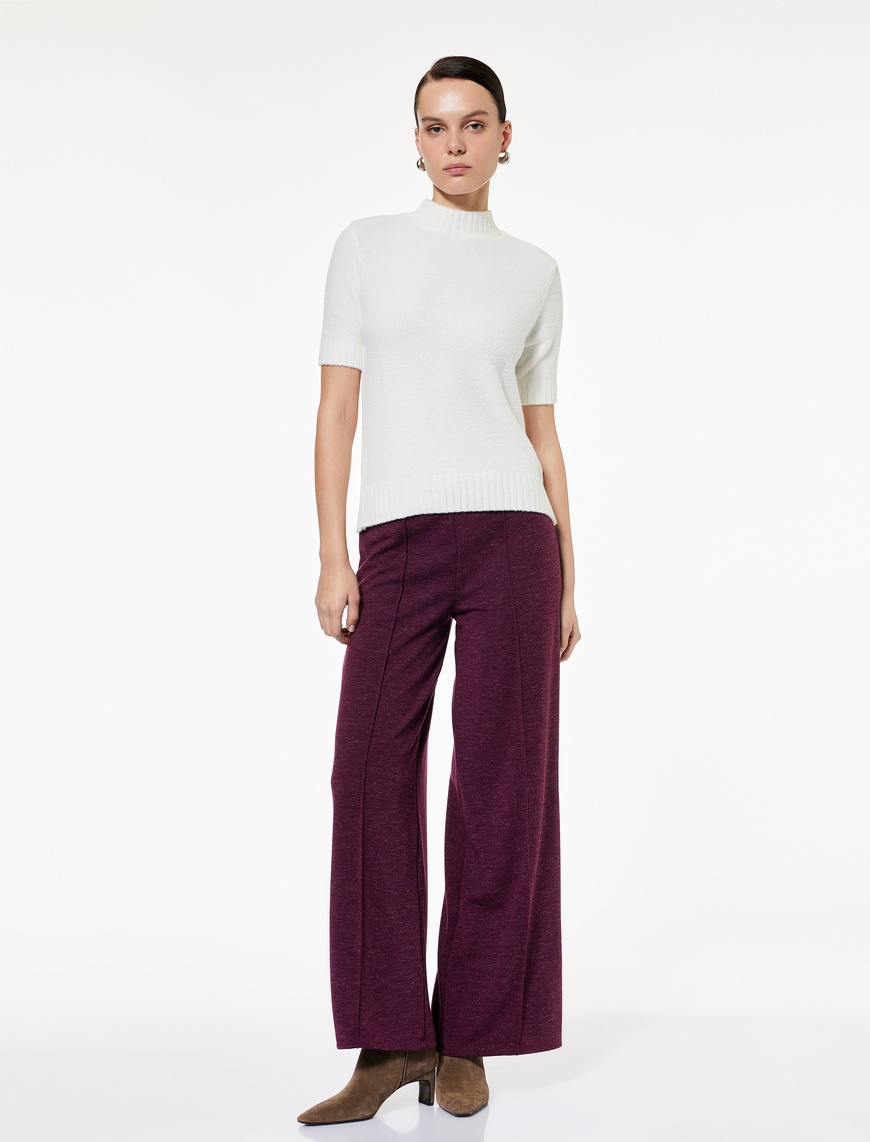   Nervür Detaylı Straight Fit Uzun Geniş Paça Pantolon