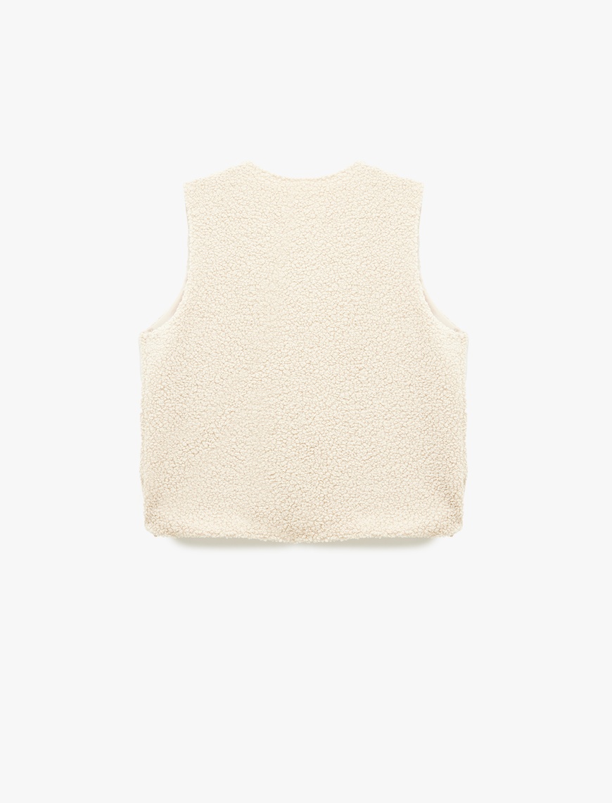  Bisiklet Yaka Crop Peluş Yelek